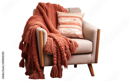 Exploring the Stylish World of a Decorative Throw Blanket, Where Pom-Poms Add a Touch of Artful Delight On a White or Clear Surface PNG Transparent Background.