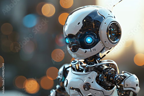 3d render robot with blue eyes and octagon head © ananda