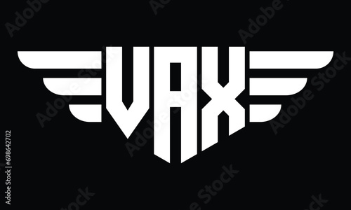 VAX three letter logo, creative wings shape logo design vector template. letter mark, word mark, monogram symbol on black & white.
