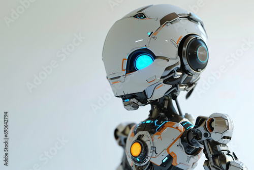 3d render robot with blue eyes and octagon head