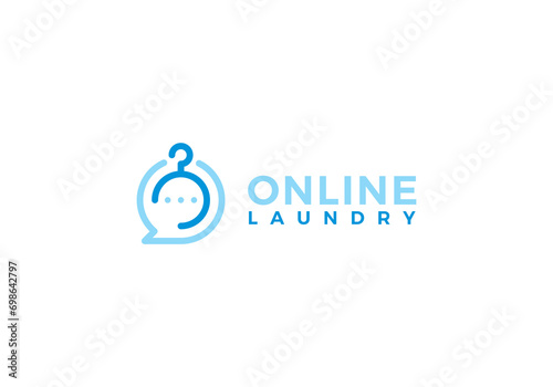hanger and chat logo, design for online laundry symbol icon template