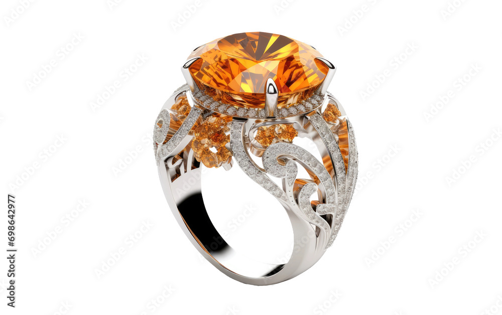 Diamond and Citrine Cocktail Ring Showcased On a White or Clear Surface PNG Transparent Background. Diamond and Citrine Cocktail Ring Showcased On a White or Clear Surface PNG Transparent Background.