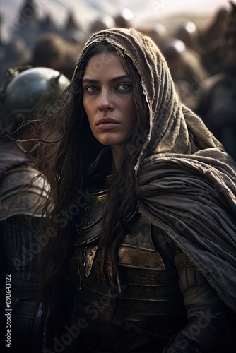 Beautiful female medeival warrior. Generative Ai photo