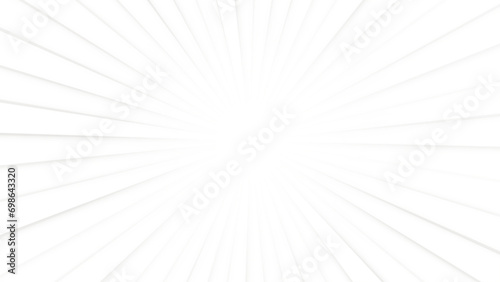 Gray background with white sun ray. Pattern of starburst. Abstract texture with light of sunburst. Radial beam of sunlight. Retro background with flash. Design of sunbeams. Vector.
