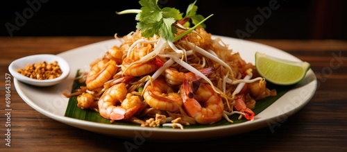 Famous Thai street food: shrimp Pad Thai. photo