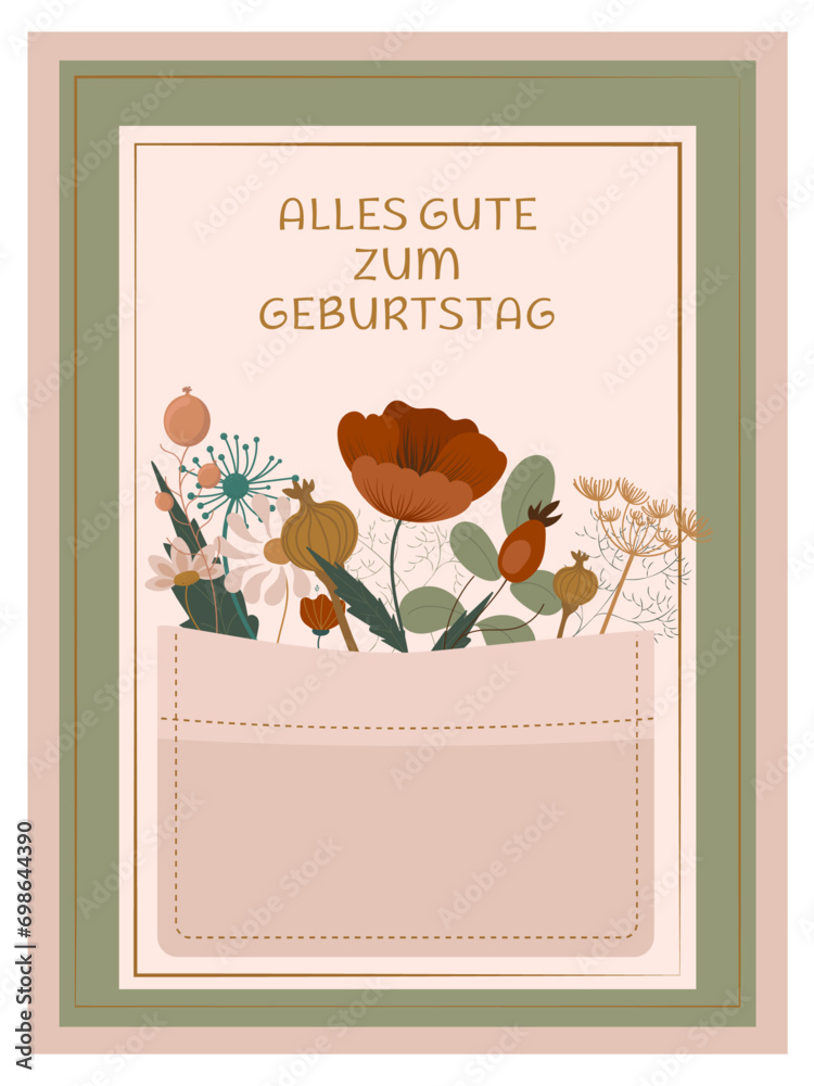 Vintage Birthday Card In German With Flowers Alles Gute Zum Geburtstag vintage-birthday-card-in-german-with-flowers-alles-gute-zum-geburtstag