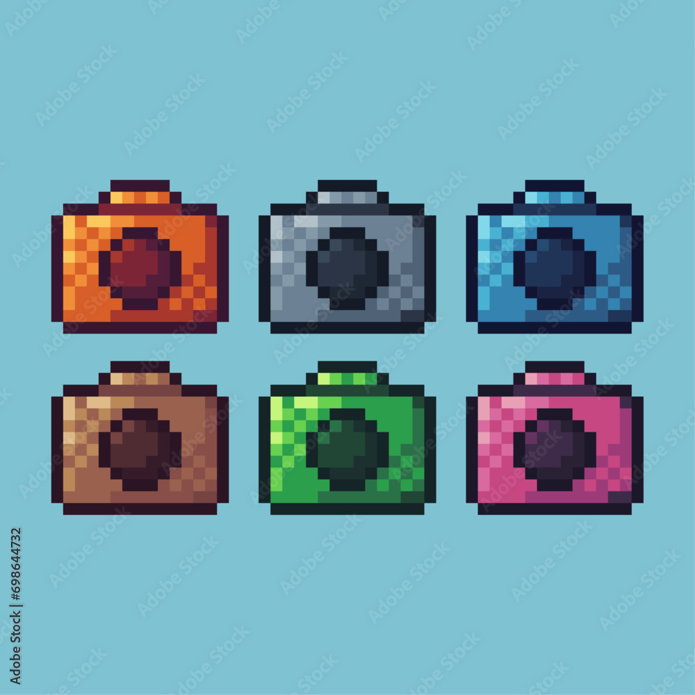 Pixel art sets of camera icon with variation color item asset.camera ...