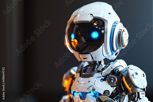 3d render robot with blue eyes and octagon head