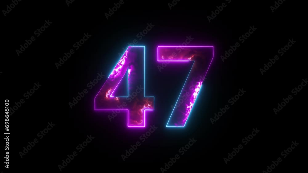 Neon number 47 with alpha channel, number forty seven Neon number 47 with alpha channel, number forty seven