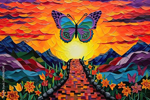 butterflies in a garden, representing mental health resilience, rebirth, transformation, freedom, metamorphosis, and positivity.  Symbolic of overcoming obstacles and adversity. © Bernice
