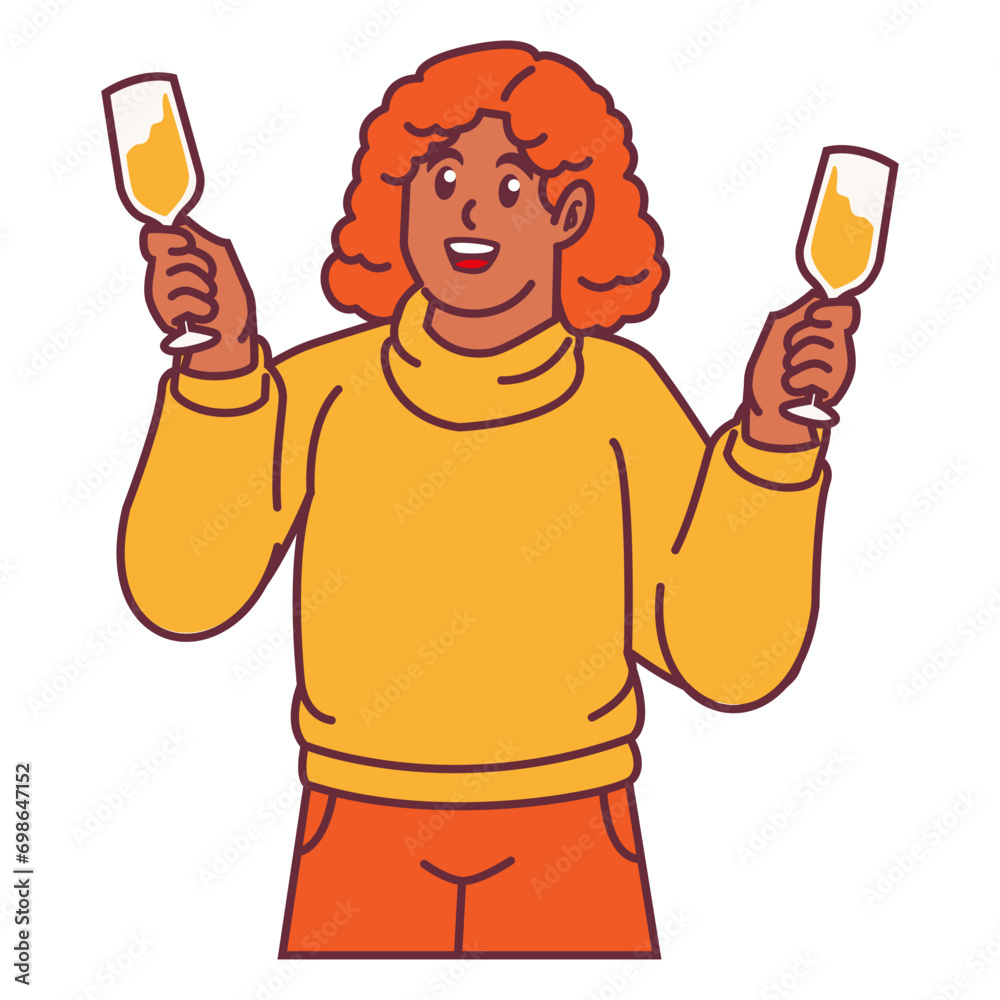 A Woman celebrating party and holding glass of champagne