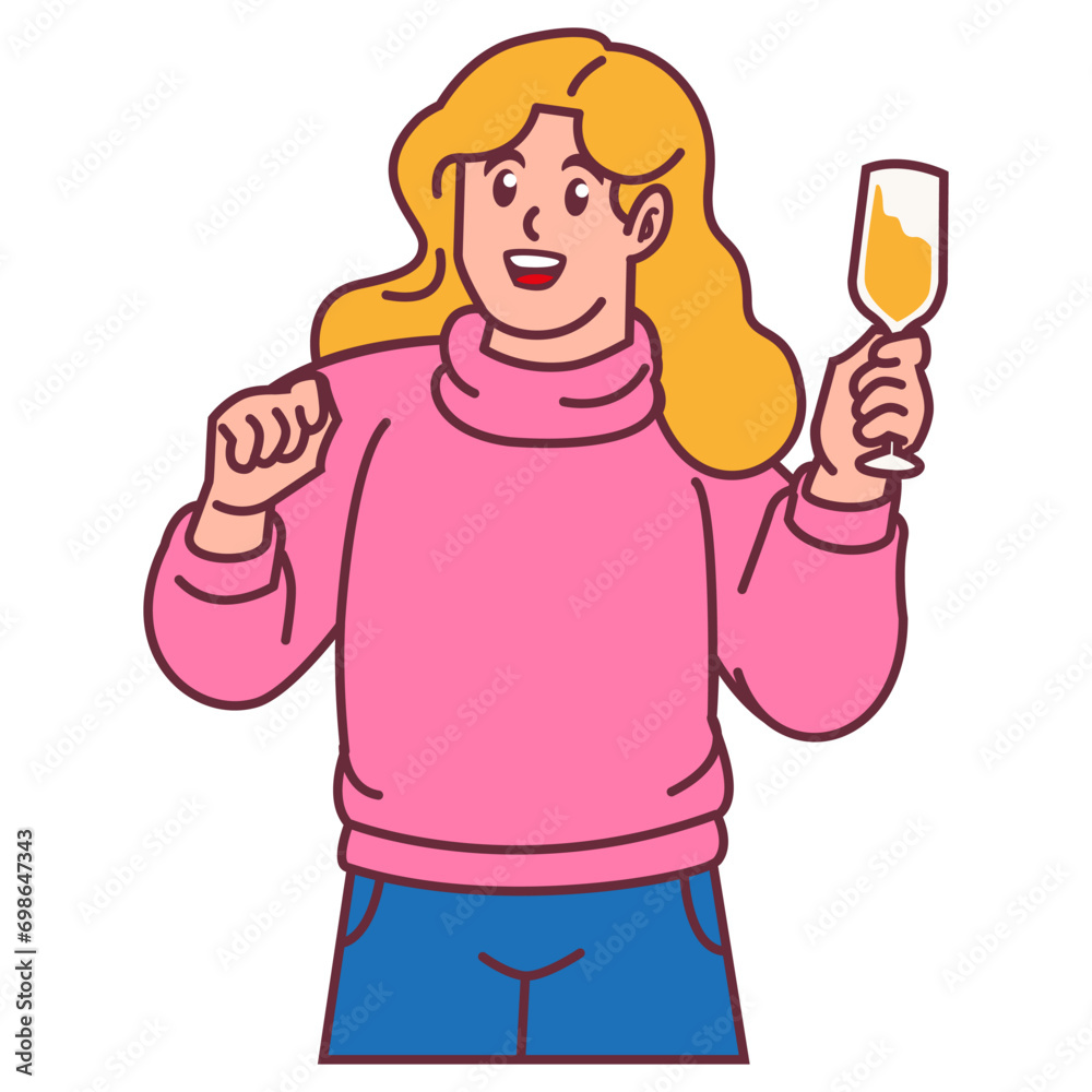 A Woman celebrating party and holding glass of champagne A Woman celebrating party and holding glass of champagne