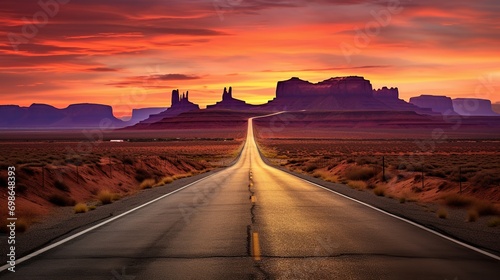 Fotografia endless views of the road, the Road to Monument Valley National Park with its am