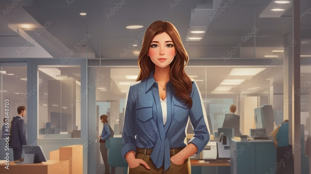 business woman in office. female Operations manager hand in pockets illustration design styles. marketing and branding concept.