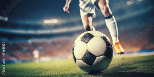 Football player foot playing with the ball in Stadium