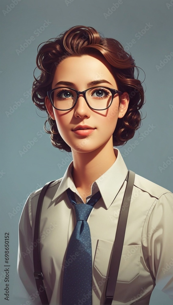 portrait of a business woman. female Office clerk hand in pockets illustration design styles. marketing and branding concept.