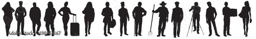 silhouette of various professional. Collection of different occupation people group of diverse workers of various professions and specialists standing together . 