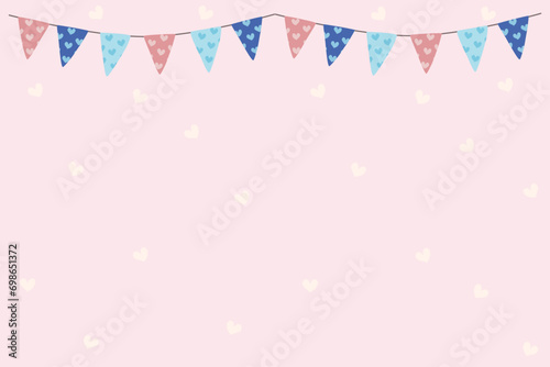 Pink heart bunting background for Valentine love party birthday vector illustration. Baby shower decoration. photo