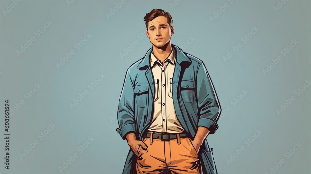 Fototapeta premium portrait of a person. the cleaner hand in pockets illustration design styles