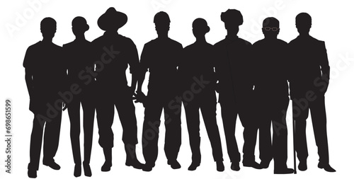 silhouette of various professional. Collection of different occupation people group of diverse workers of various professions and specialists standing together . 