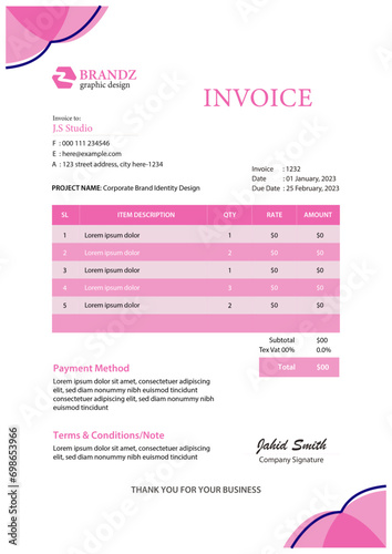 Professional business invoice template. modern corporate business cash receipt and voucher design. Payment agreement and invoice bill template design with abstract shapes. vector
