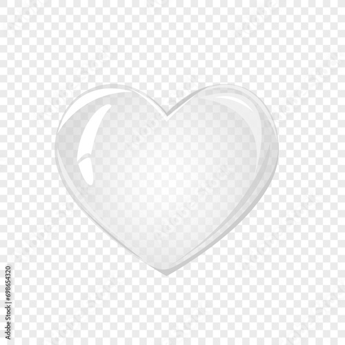 Transparent heart. Valentines day. Soap bubble, crystal glass heart. Beauty product, moisture, skincare transparent bubbles top view, scatter splashes