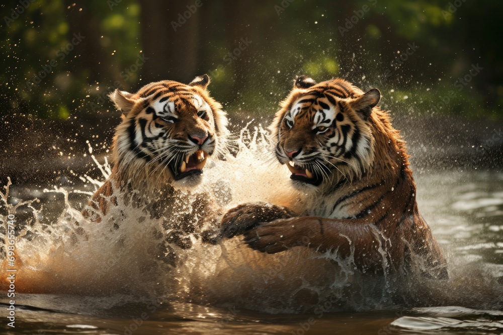 tigers fighting in the nature