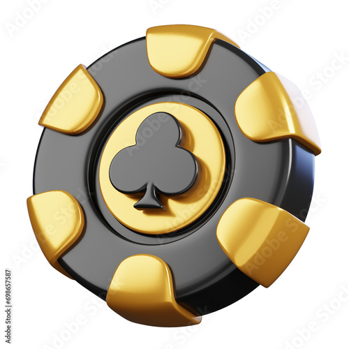 Clubs poker chip isolated. Casino and gambling icon. 3D illustration