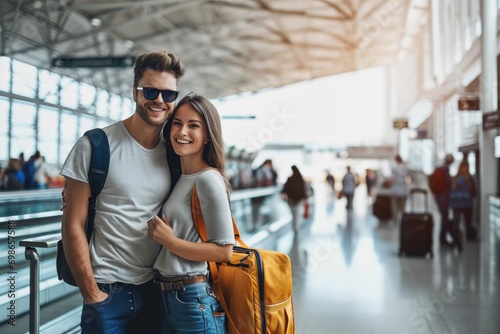 Happy smiling couple in airport photo