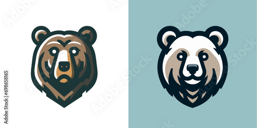 Bear head modern face logo icon. Wild bear emblem label icon