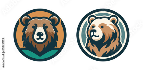 Bear head modern face logo icon. Wild bear emblem label icon