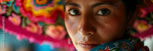 Cinco de Mayo Festival. An abstract banner featuring a hyper-realistic portrait in Mexican carnival style.