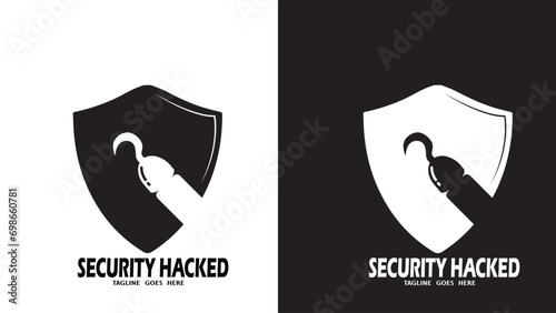 Security hacked logo design, cyber security logo design