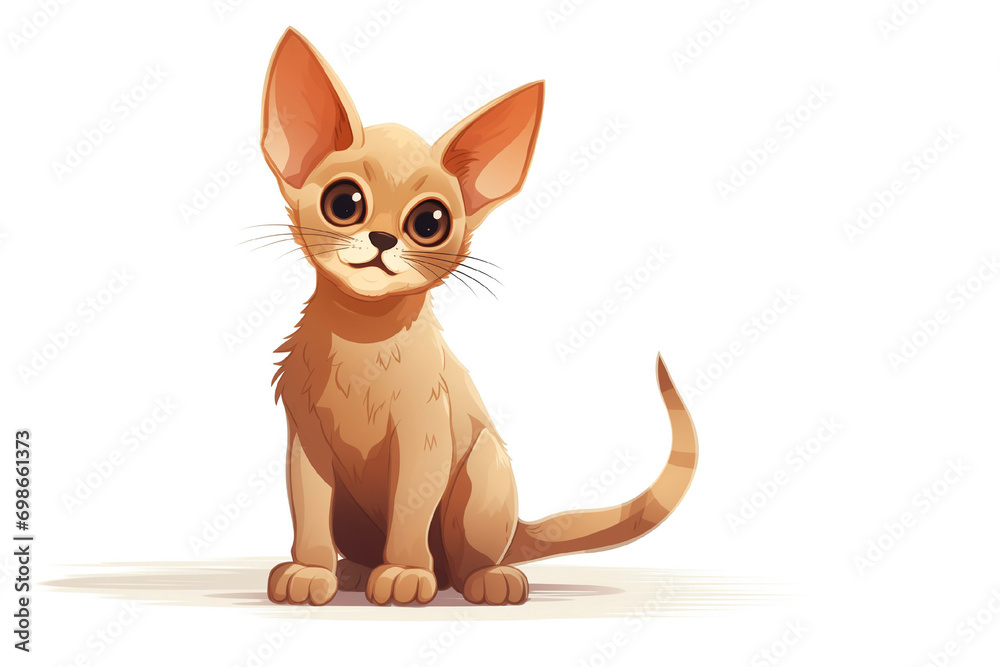 Cute cartoon young curious beige kitten, isolated on white background