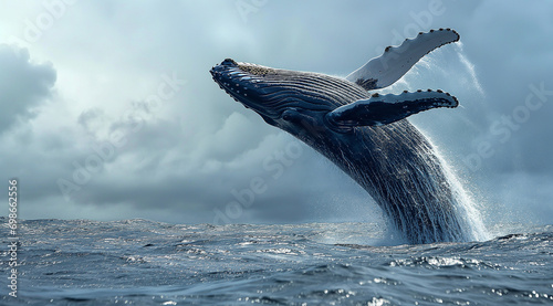 a humpback whale jumps out of the water as it's putting in its mouth