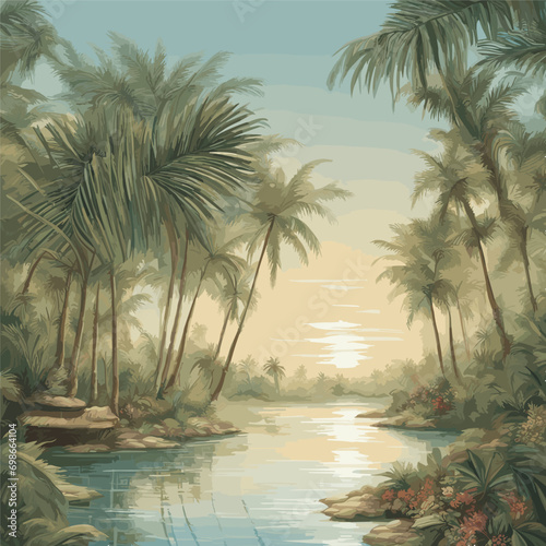 beach with palm trees and sea © Nadula