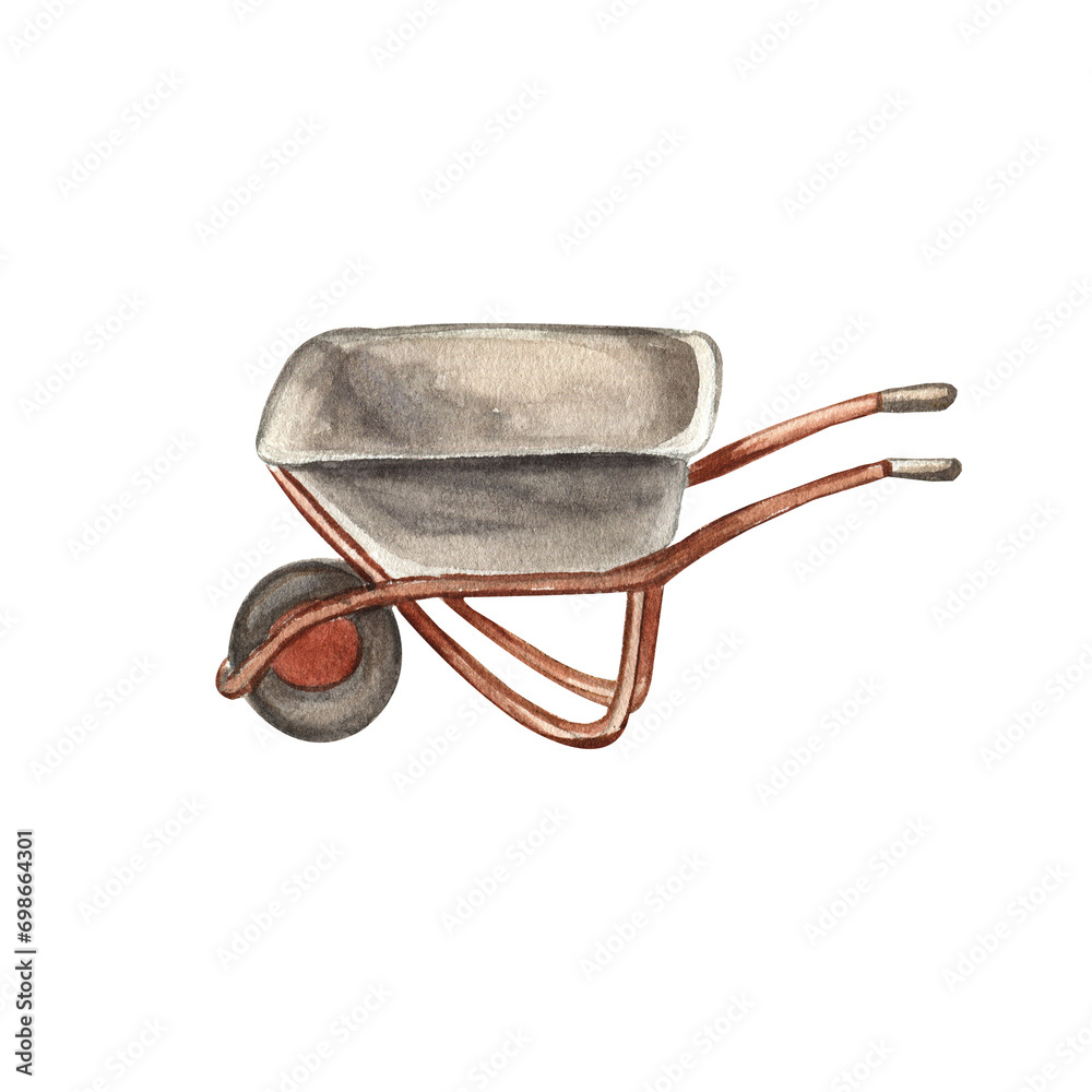 Wheelbarrow for garden and vegetable garden watercolor illustration clipart printable ...