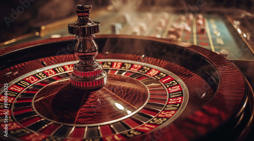 An image of a roulette wheel on a casino table