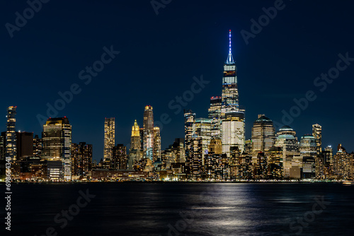 Photography Night image of Lower Manhattan skyline, New York City, from Hoboken, NJ