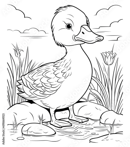 Duck on a lake coloring page - coloring book for kids