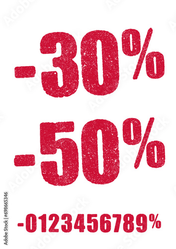 Vector illustration of the Percentage numbers in red ink stamp