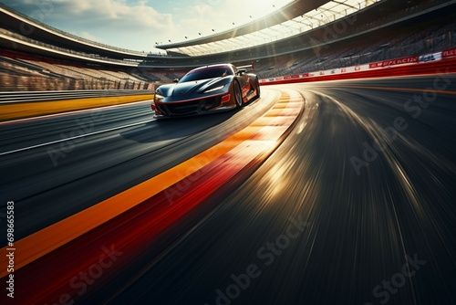 High speed racing track with blurred traffic, conveying the thrill dynamically photo