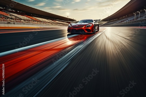 High speed racing track with blurred traffic, conveying the thrill dynamically photo