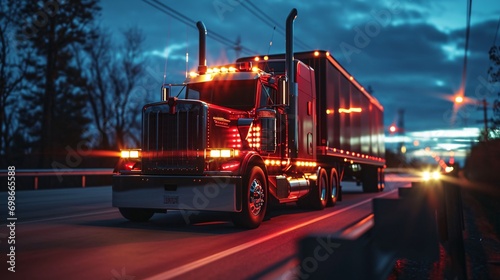 A Big Rig Truck with Lights on the Road