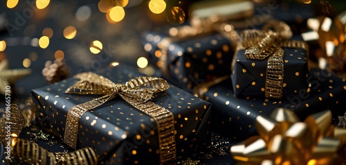 Golden Gift Wrapped in Black and Gold Paper © Satyam
