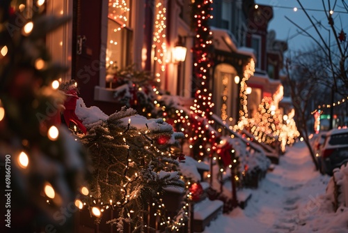 A Snowy Christmas Night in a Neighborhood