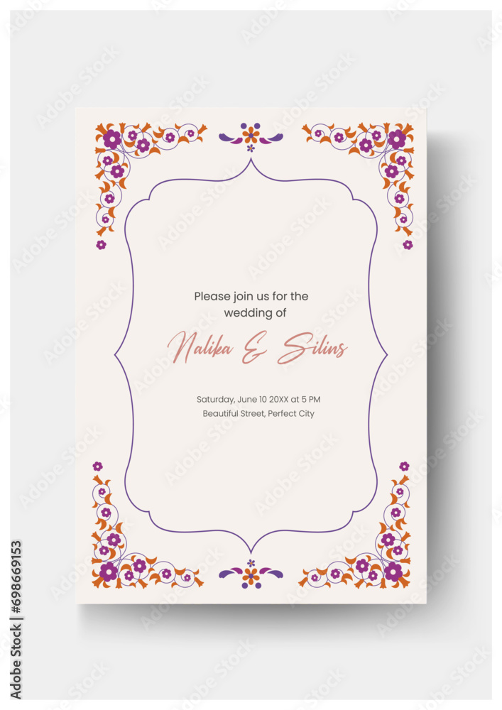 Mughal Wedding Invitation Card Design,  Sangeet night invitation card design for printing, Indian Wedding Invitation Flyer Template.