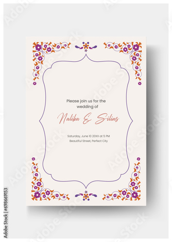 Mughal Wedding Invitation Card Design,  Sangeet night invitation card design for printing, Indian Wedding Invitation Flyer Template. (ID: 698669153)