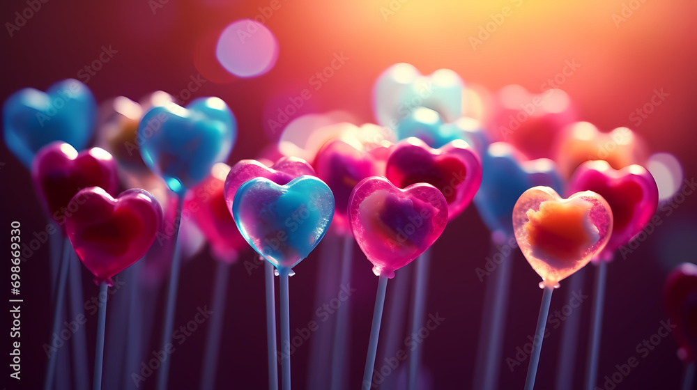 Defocused lollipop heart shaped candy, Valentine's Day background