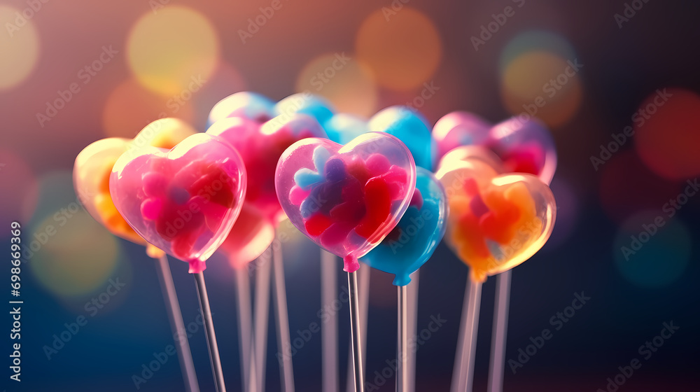 Defocused lollipop heart shaped candy, Valentine's Day background